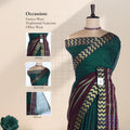 Dark Green Mangalagiri Cotton Saree With A Black Border Gold Zari Chevron Patterns And A Matching Woven Pallu