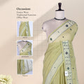 Bengal Cotton Saree With Woven Buti Motifs And Contrast Border In Light Green Draped On Mannequin -  Front View