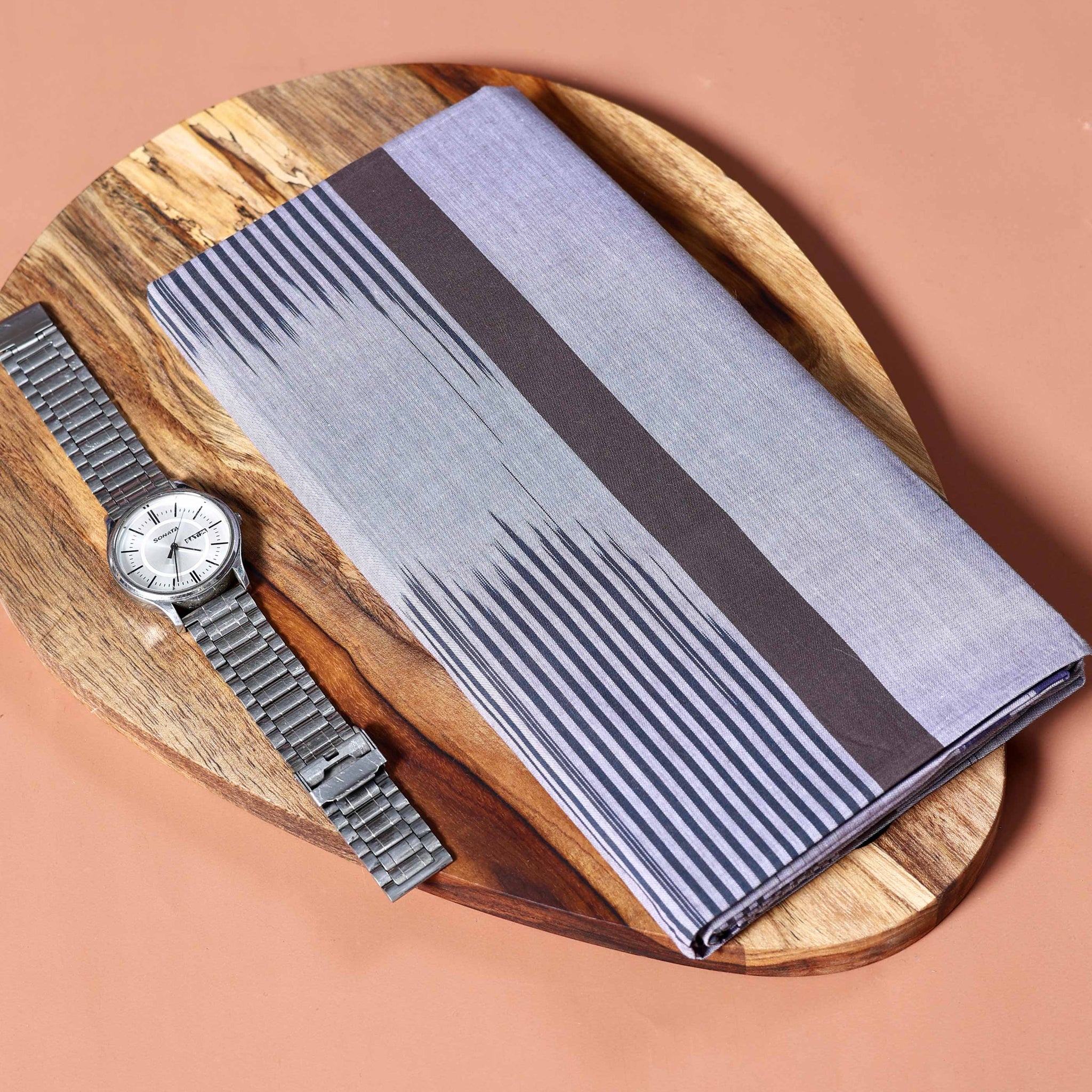 Kibs Brand Men's Premium Cotton Striped Lungi Stitched -  Grey