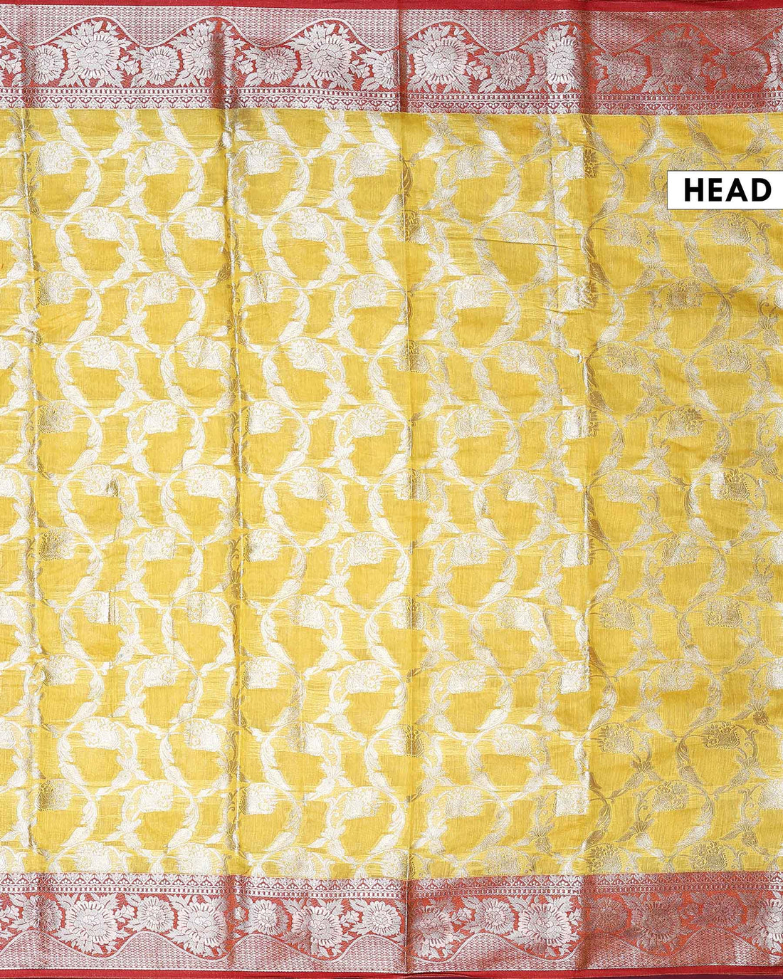 Elegant Banarasi Tissue Saree with Intricate Silver Zari Floral Jaal Weaving and Traditional Brocade Border - Yellow