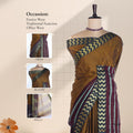 Brown Mangalagiri Cotton Saree With A Black Border Gold Zari Chevron Patterns And A Matching Woven Pallu