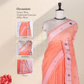 Bengal Cotton Saree With Woven Buti Motifs And Contrast Border In Light Orange Draped On Mannequin -  Front View