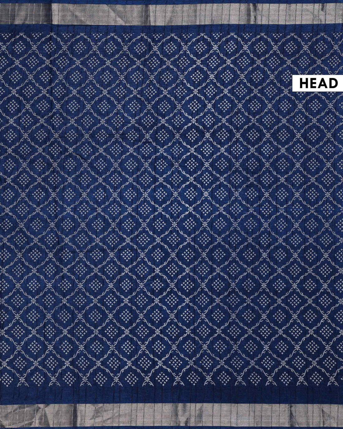 Elegant Dola Silk Saree with All-Over Geometric Lattice Motifs and Traditional Woven Border - Navy Blue