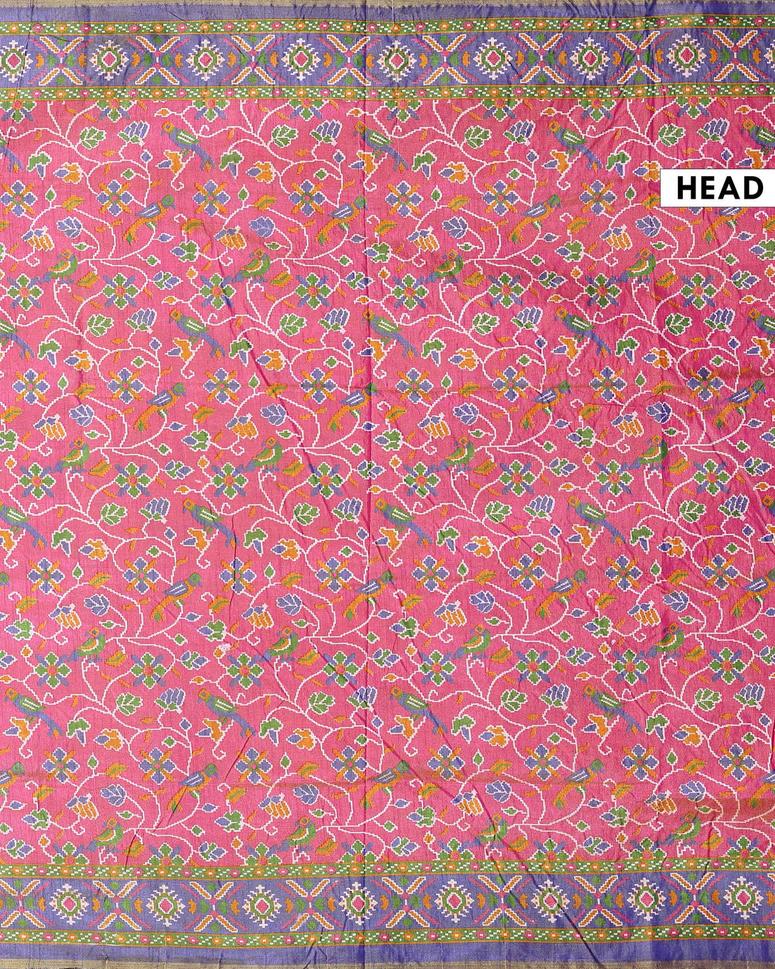 Elegant Patola Semi Silk Saree with Floral Inspired Patterns and an Intricate Border - Pink