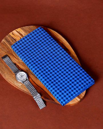 Sangu Brand Men's Premium Cotton Checked Lungi Stitched - Blue