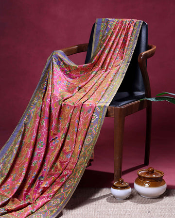 Elegant Patola Semi Silk Saree with Floral Inspired Patterns and an Intricate Border - Pink