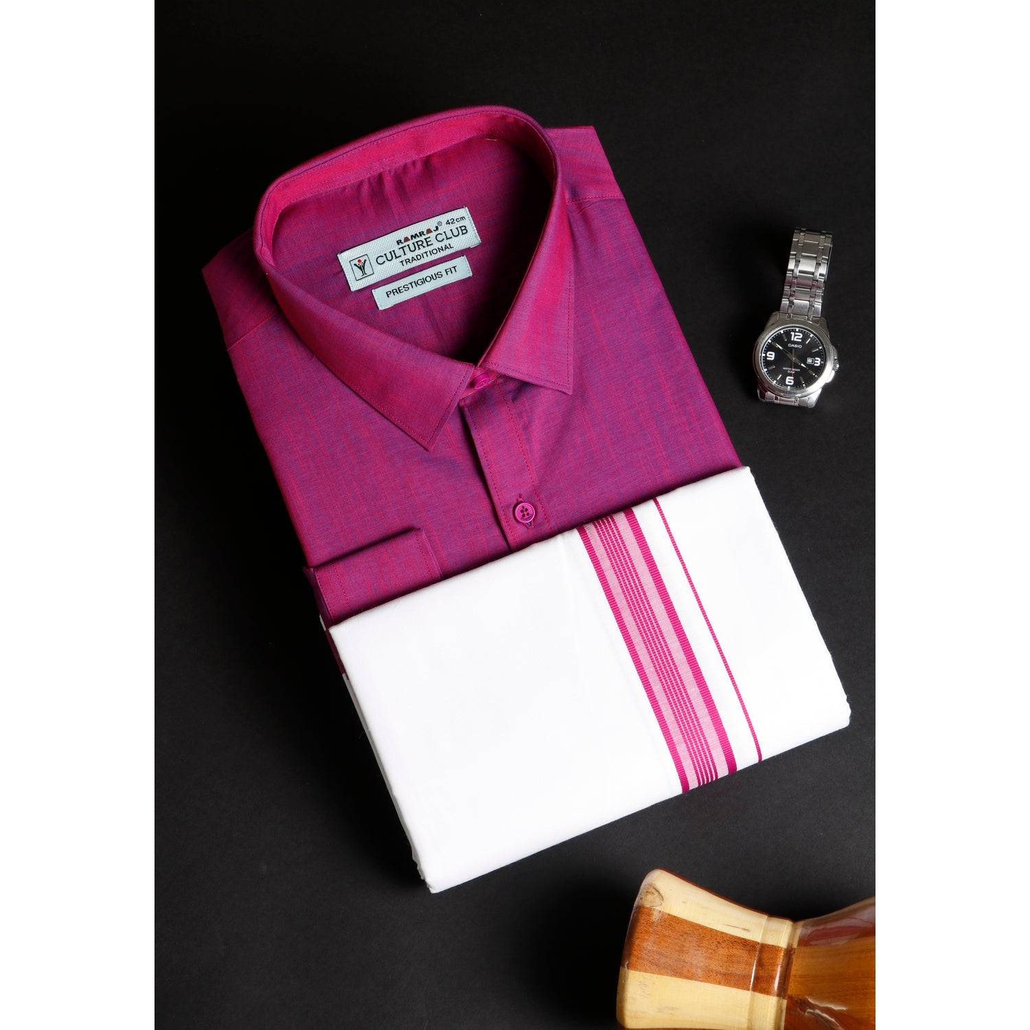 Mens Purple Ramaraj Culture Club Traditional Prestigious Fit Shirt & Dhothi Set
