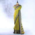 Light Green Mangalagiri Cotton Saree with Solid Body Elephant Motif Border and Traditional Floral Zari Weaving - Full View
