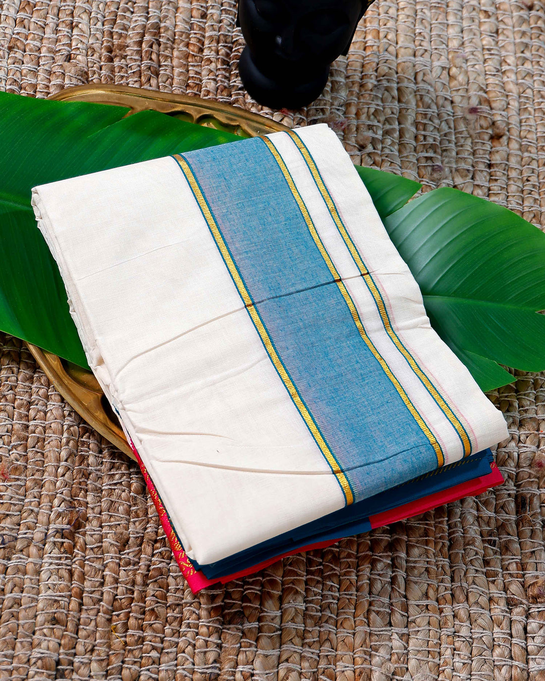 Men’s Cotton Dhoti with Pink Colour Border - White