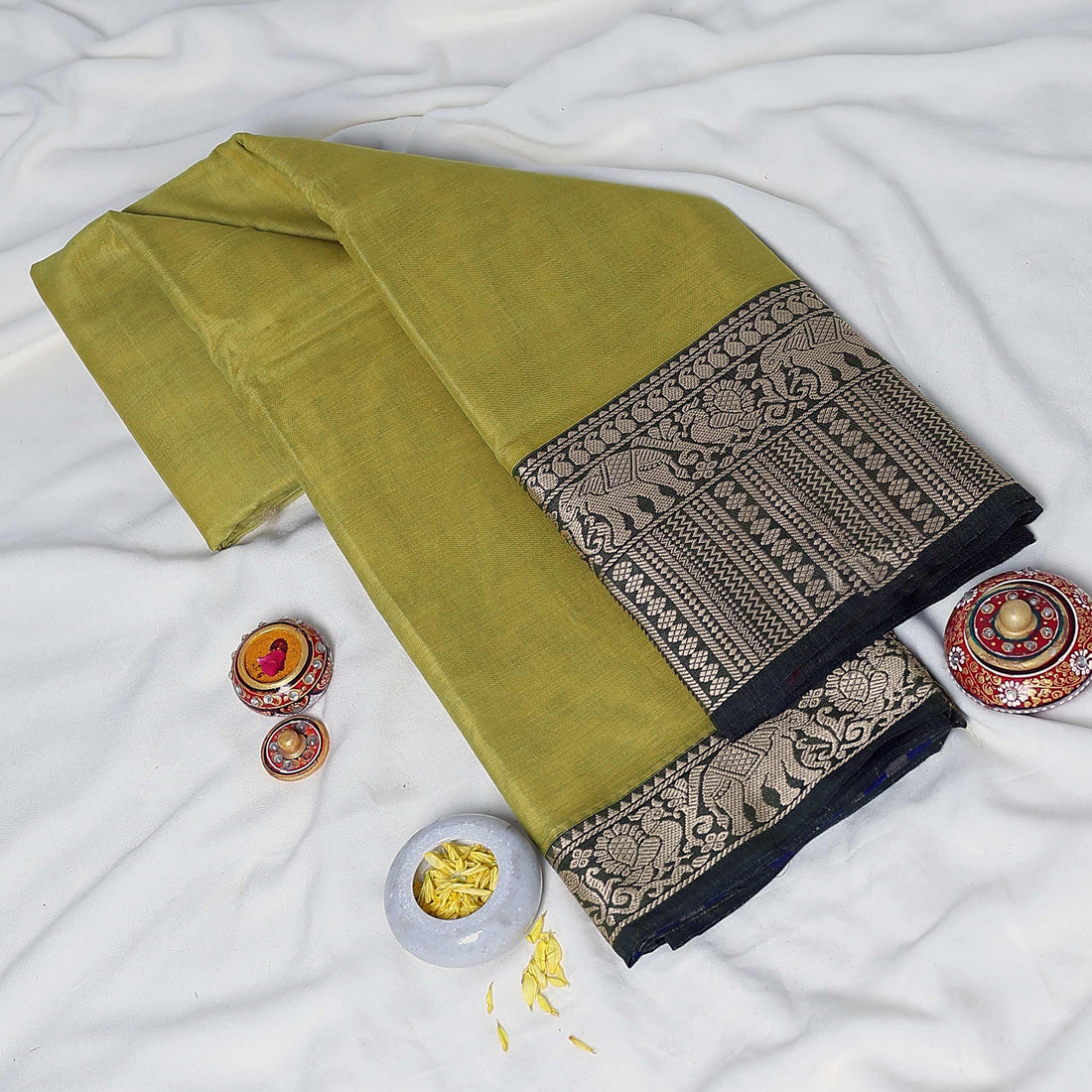Light Green Mangalagiri Cotton Saree for Women | Festive Summer Collection | Jeyachandran - Full View