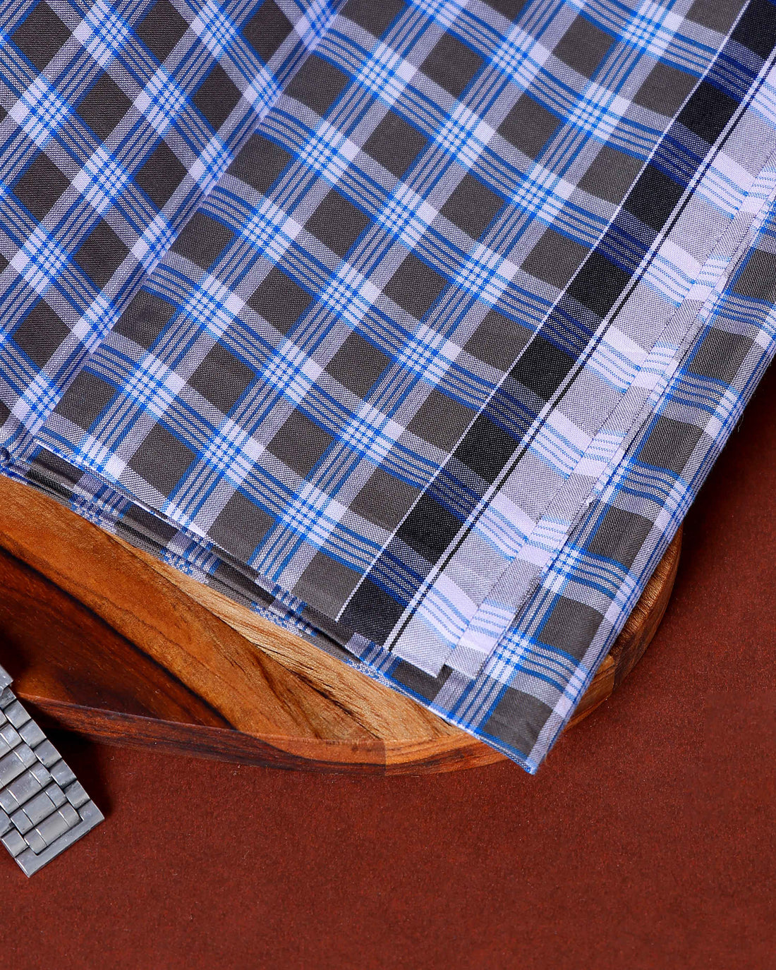 Sangu Brand Men's Premium Cotton Checked Lungi Stitched - Grey