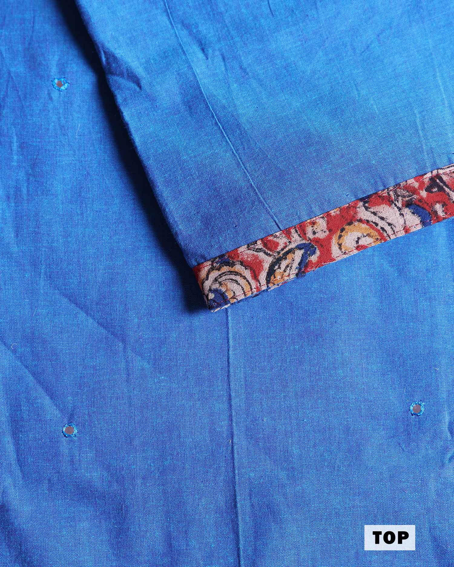 Women’s Unstitched Salwar Suit Material Set with Kalamkari Print Top 2.5 Mtr, Bottom 2 Mtr and Dupatta 2.25 Mtr, Blue