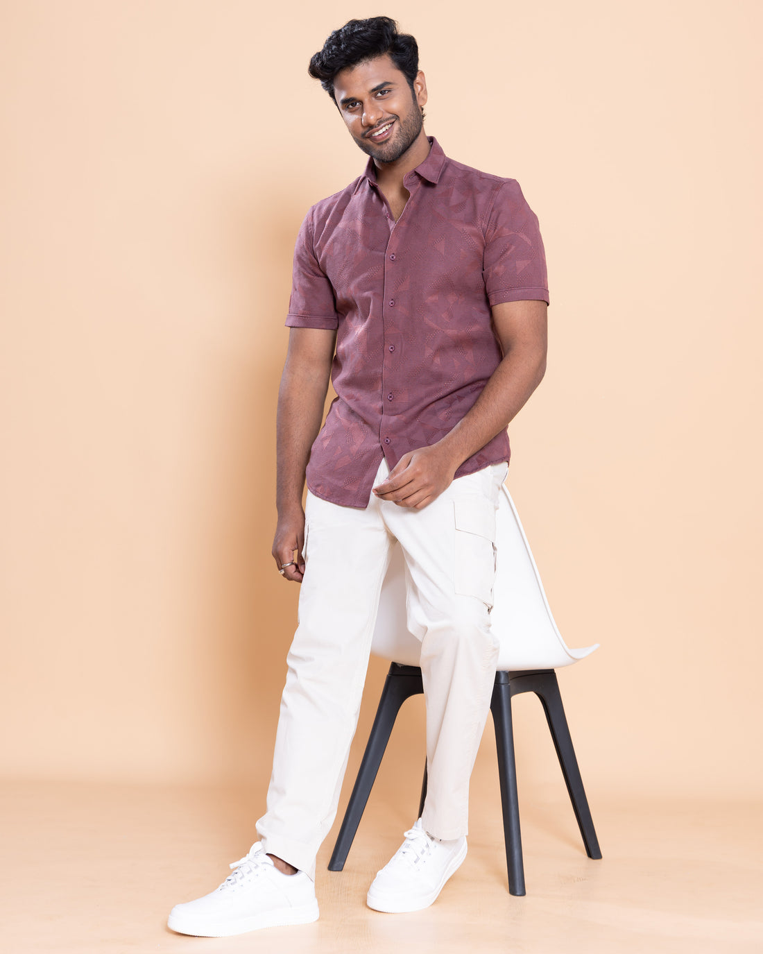 Nativebull Men Solid Half Sleeve Cotton Shirt - Maroon