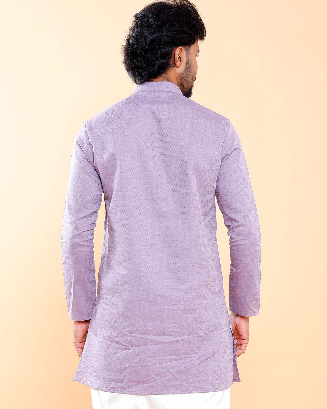 Elegant Men's Woven Design Kurta with Mandarin Collar and Full Sleeves