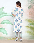 Women’s Polka Dot Printed Readymade Salwar Suit Set with Straight Kurta Matching Pants and Coordinated Dupatta, Off White