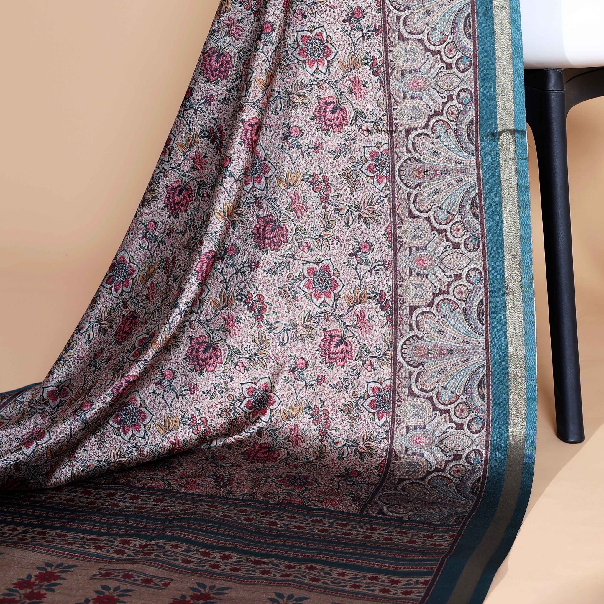 Light Brown Art Silk Saree with Intricate Floral and Geometric Weave Pattern