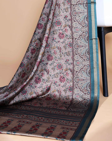 Light Brown Art Silk Saree with Intricate Floral and Geometric Weave Pattern