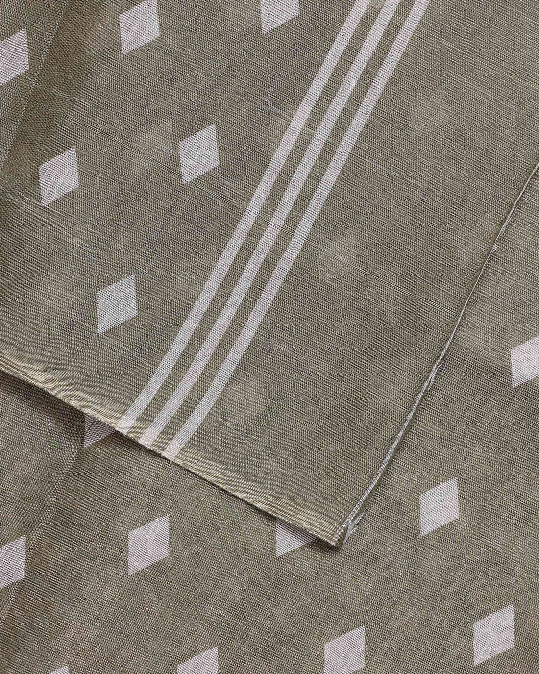 Ethnic Checked Design Tissue Saree - Green
