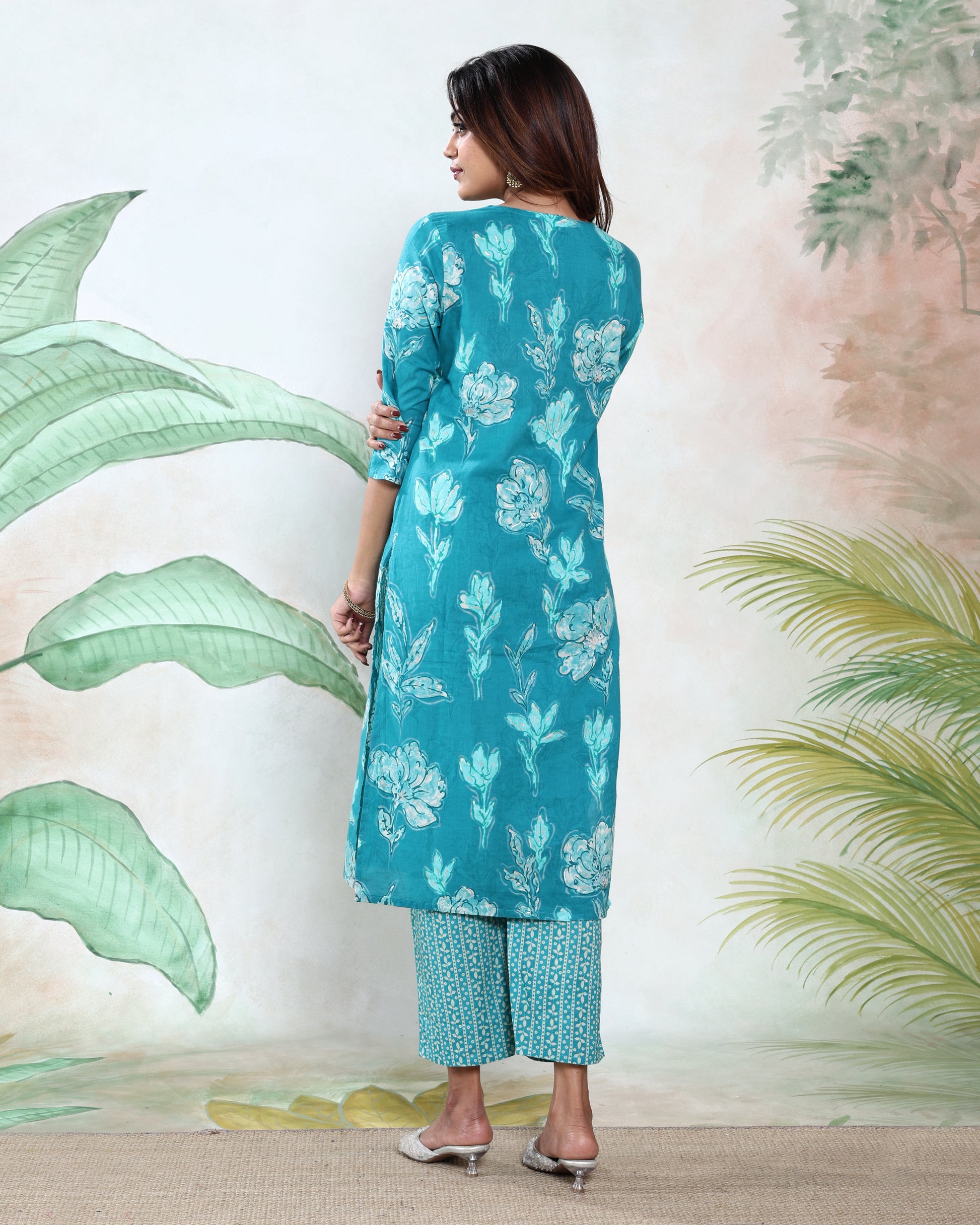 Women’s Polka Dot Printed Readymade Salwar Suit Set with Straight Kurta Matching Pants and Coordinated Dupatta, Apple Green