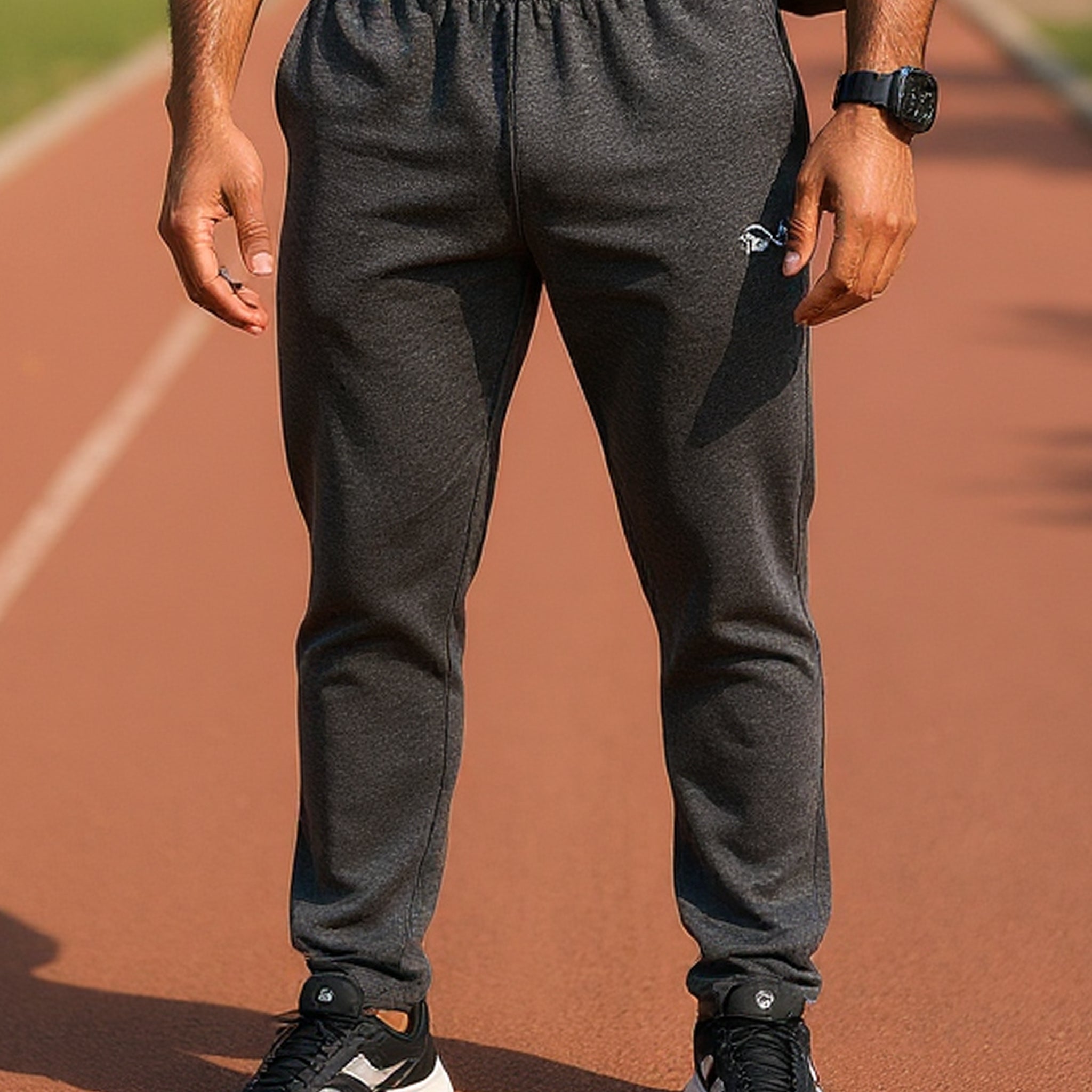 Men’s Jogger-Style Track Pant with Ribbed Cuffs and Adjustable Drawstring  - Grey
