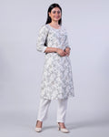 Women's Elegant Floral Print Straight Kurta with Palazzo Set, Off White