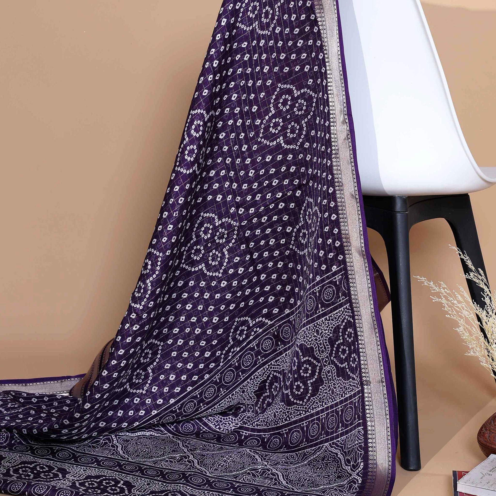 Elegant Dola Silk Saree with Bandhani Print Saree -  Violet