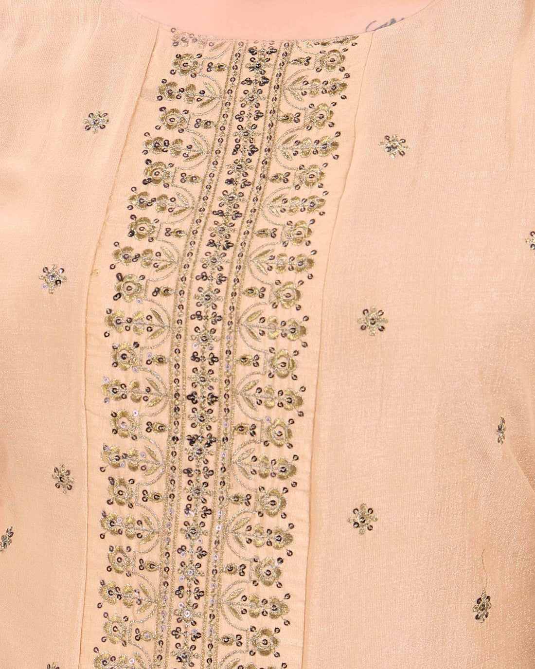 Embroidered Women's A-Line Kurta with Ruffled Hem and Zari Work -  Sandal