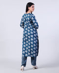 Women's Elegant Floral Print Straight Kurta with Palazzo Set, Teal