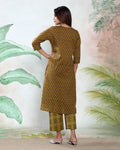 Women’s Printed Readymade Salwar Suit Set with Straight Kurta Matching Pants and Dupatta, Light Green