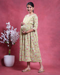 Women’s Floral Printed Maternity Feeding Dress with Round Neck 3/4th  Sleeves and Comfortable Empire Waist, Black