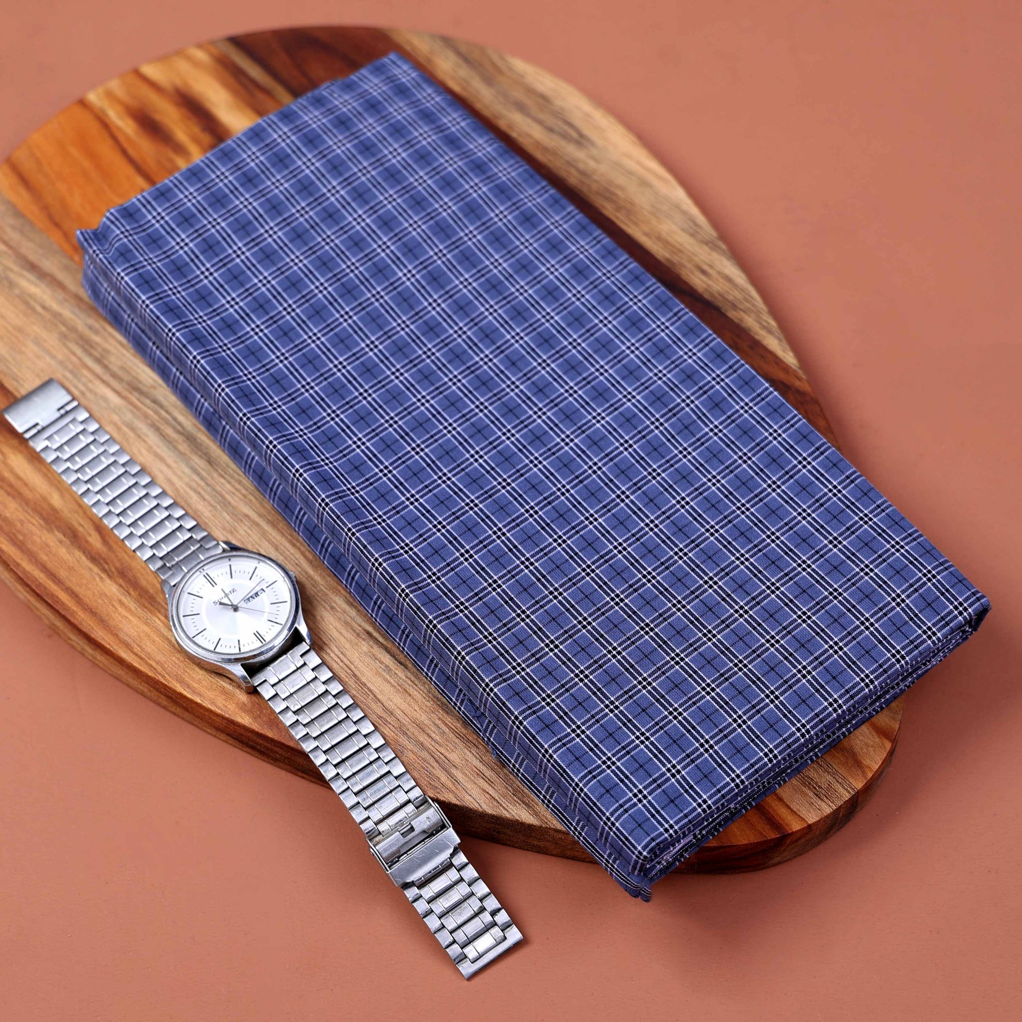 Nandu Brand Men's Premium Cotton Checked 2.20 Meter Stitched Lungi - Blue