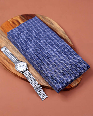 Nandu Brand Men's Premium Cotton Checked 2.20 Meter Stitched Lungi - Blue