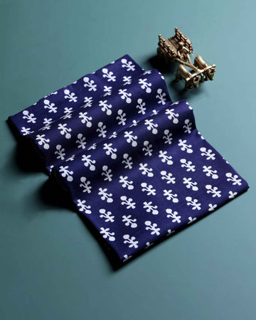 Women’s Handloom Cotton 1 Meter Blouse Material with Traditional Floral Motifs  - Navy Blue