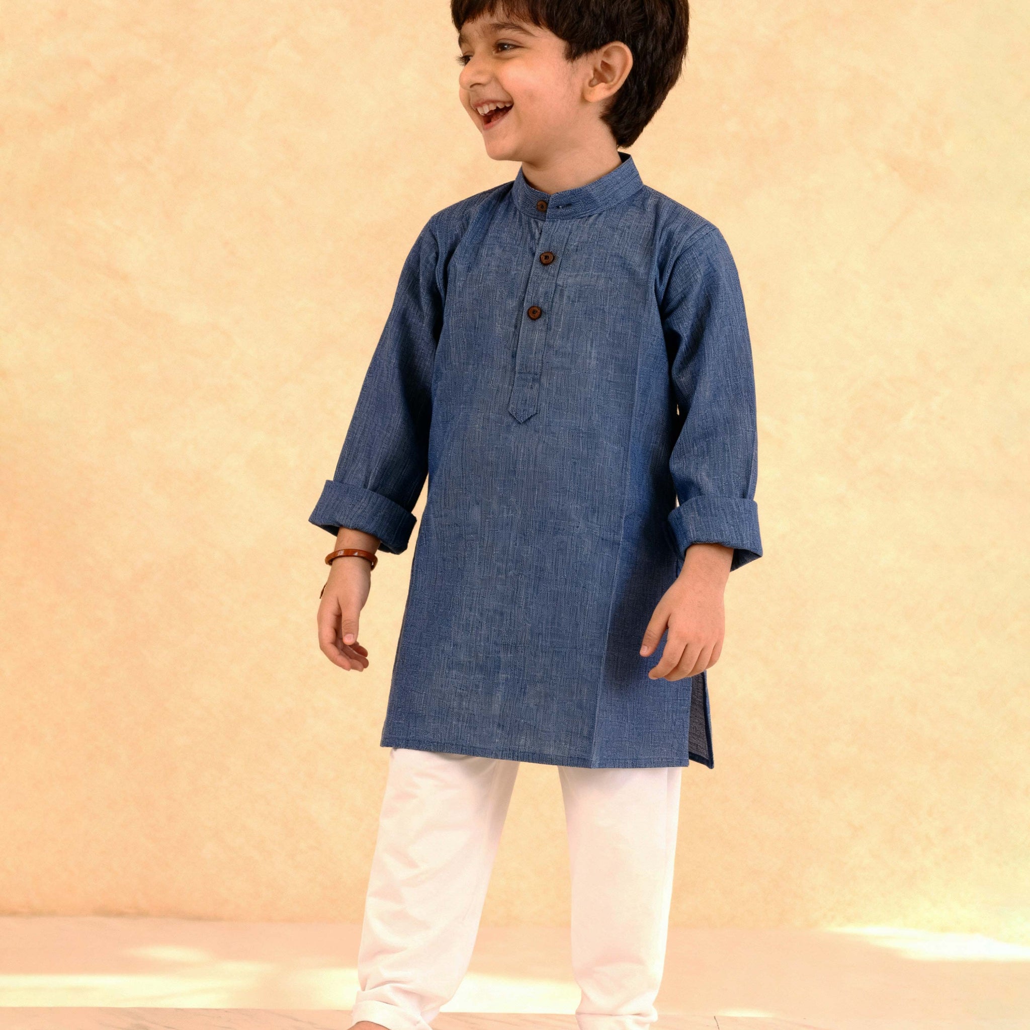 Boys Festive Kurta Set with Mandarin Collar -Blue