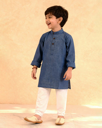 Boys Festive Kurta Set with Mandarin Collar -Blue
