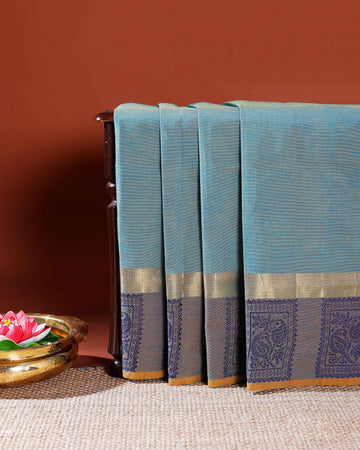 Handwoven Venkatagiri Cotton Saree with Traditional Zari Border and Motifs - Blue