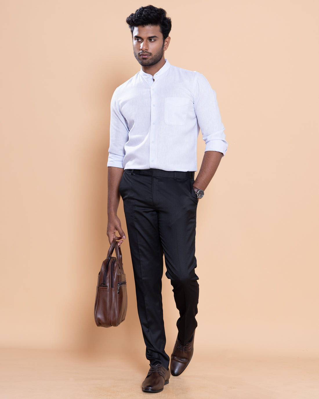 Nativebull Men Solid Full Sleeve Linen Blend Shirt - White