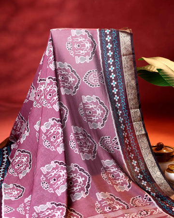 Elegant Semi Chanderi Saree with Traditional Floral Motifs and Zari Woven Contrast Border - Onion Pink
