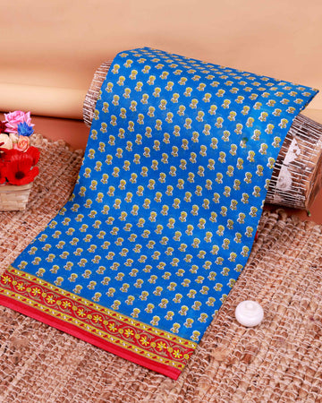 All-Over Floral Printed Voile Saree with Intricate Contrast Border – Blue