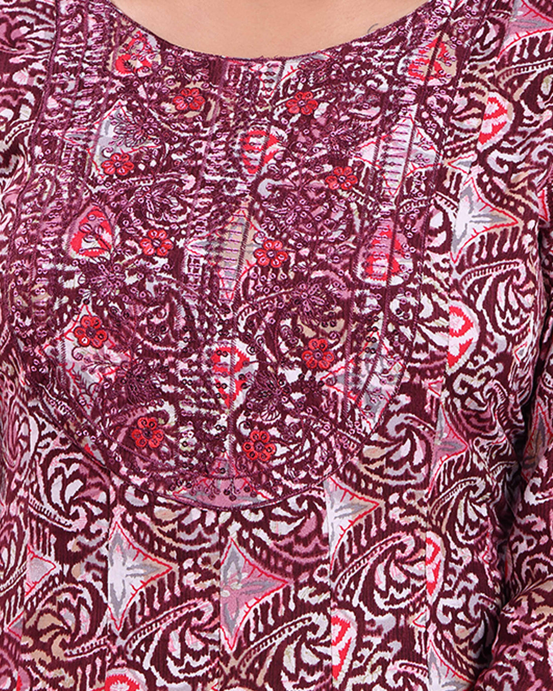 Women's Elegant Embroidered &  Printed Flared Kurta - Purple