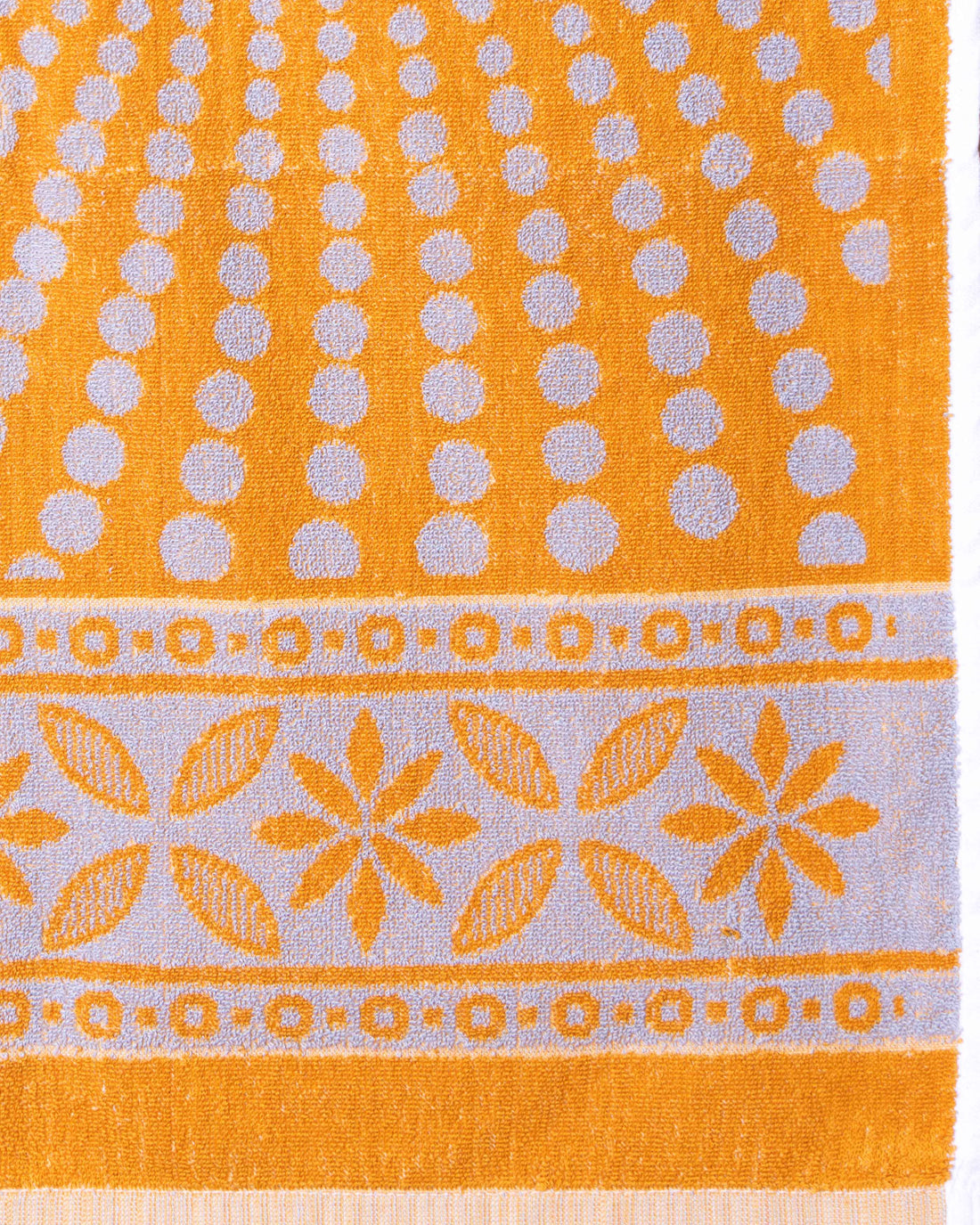 Soft Absorbent Towel with All-Over Dot and Floral Border Design - Yellow