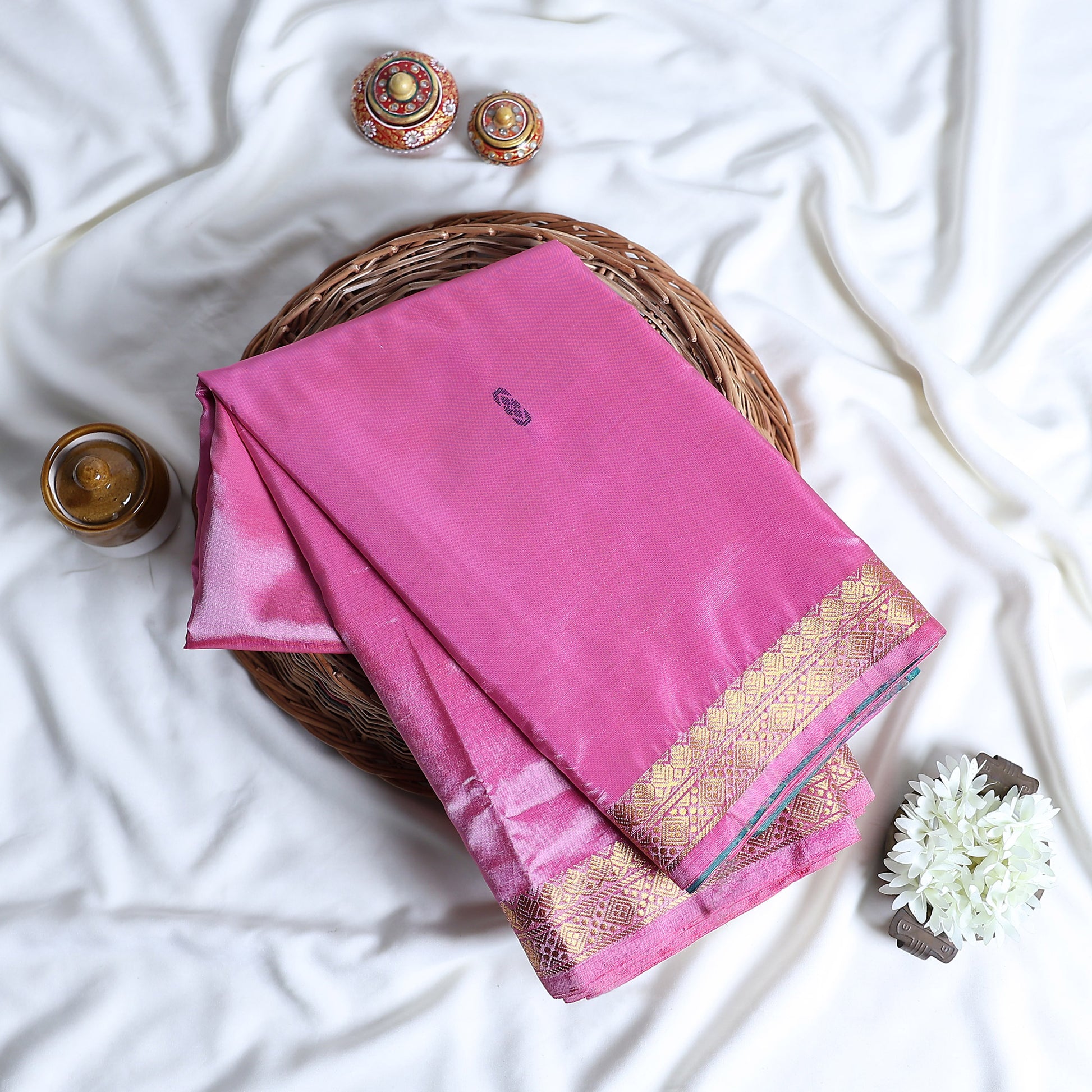 Banana Pith Saree With Elegant Gold Zari Border