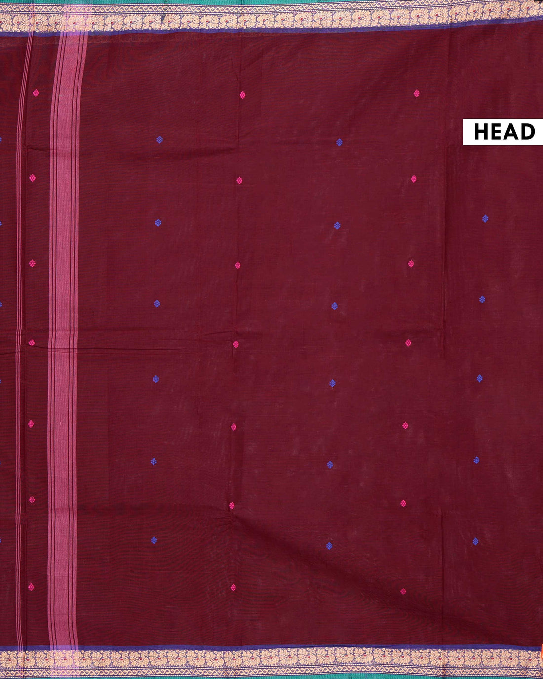 Classic Handloom Chettinad Cotton Saree with Plain Body Traditional Woven Contrast Border - Maroon