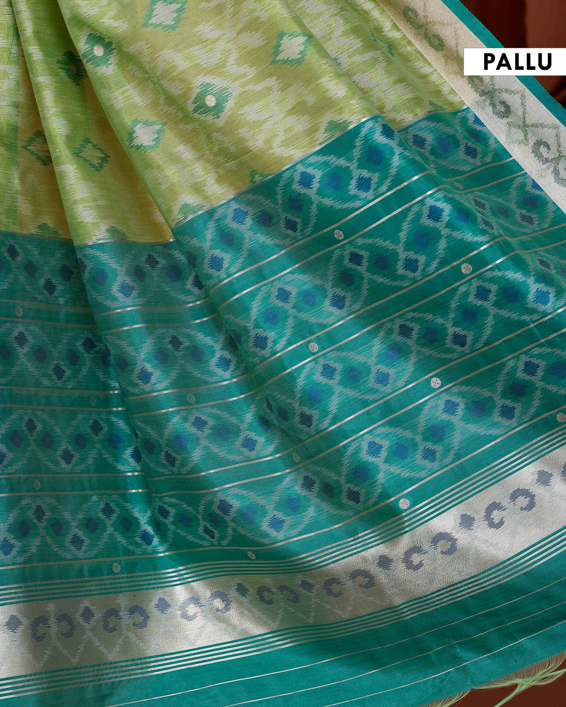 Elegant Ikkat Woven Semi Silk Saree  with Traditional Zari Border & Pallu - Green