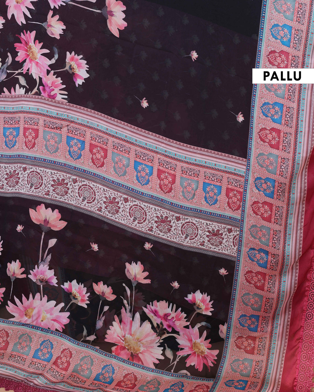 Elegant Black Georgette Saree with Multicolour Floral Print