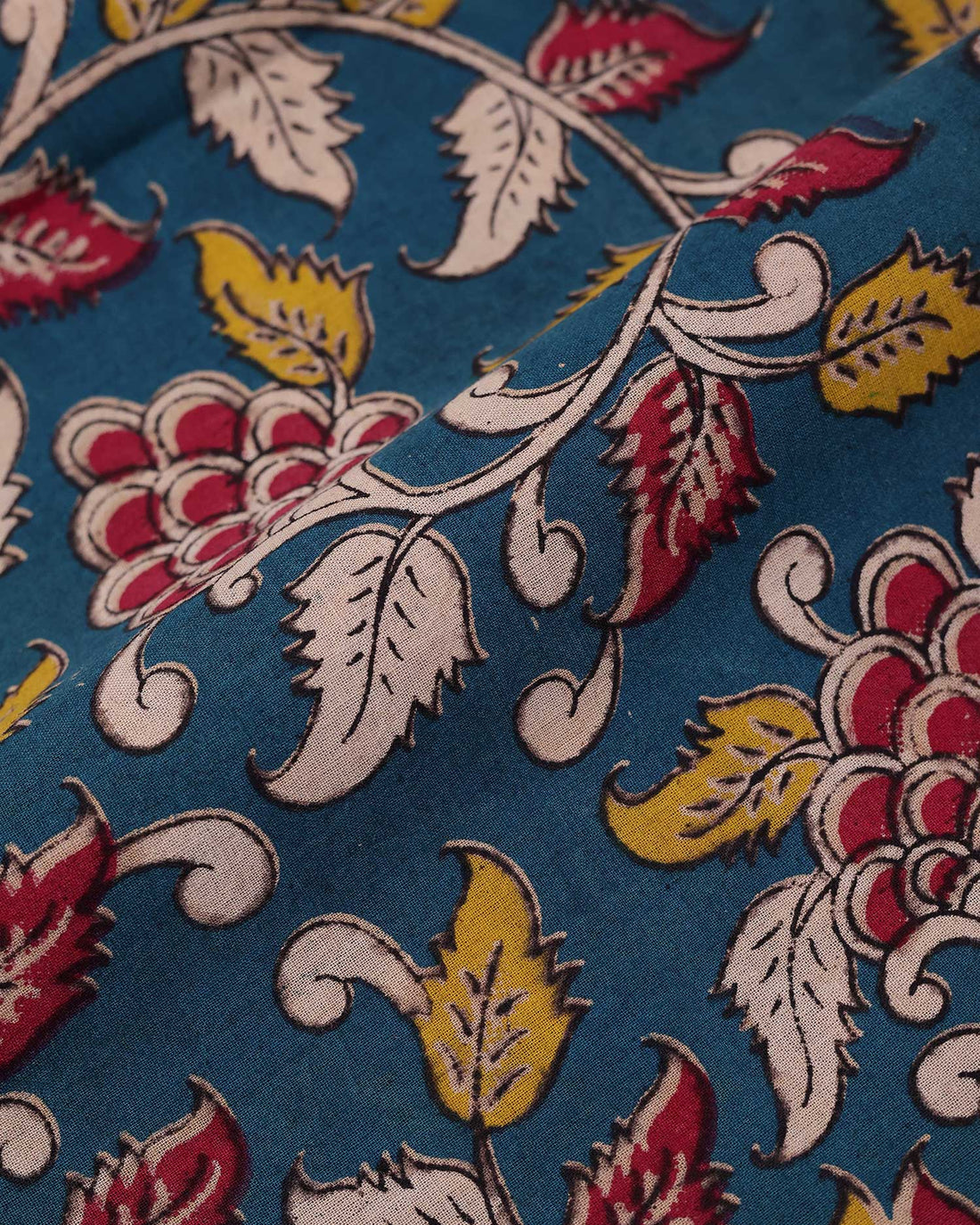 Traditional Women’s 1 Meter Blouse Material with Ethnic Kalamkari Inspired Print - Teal