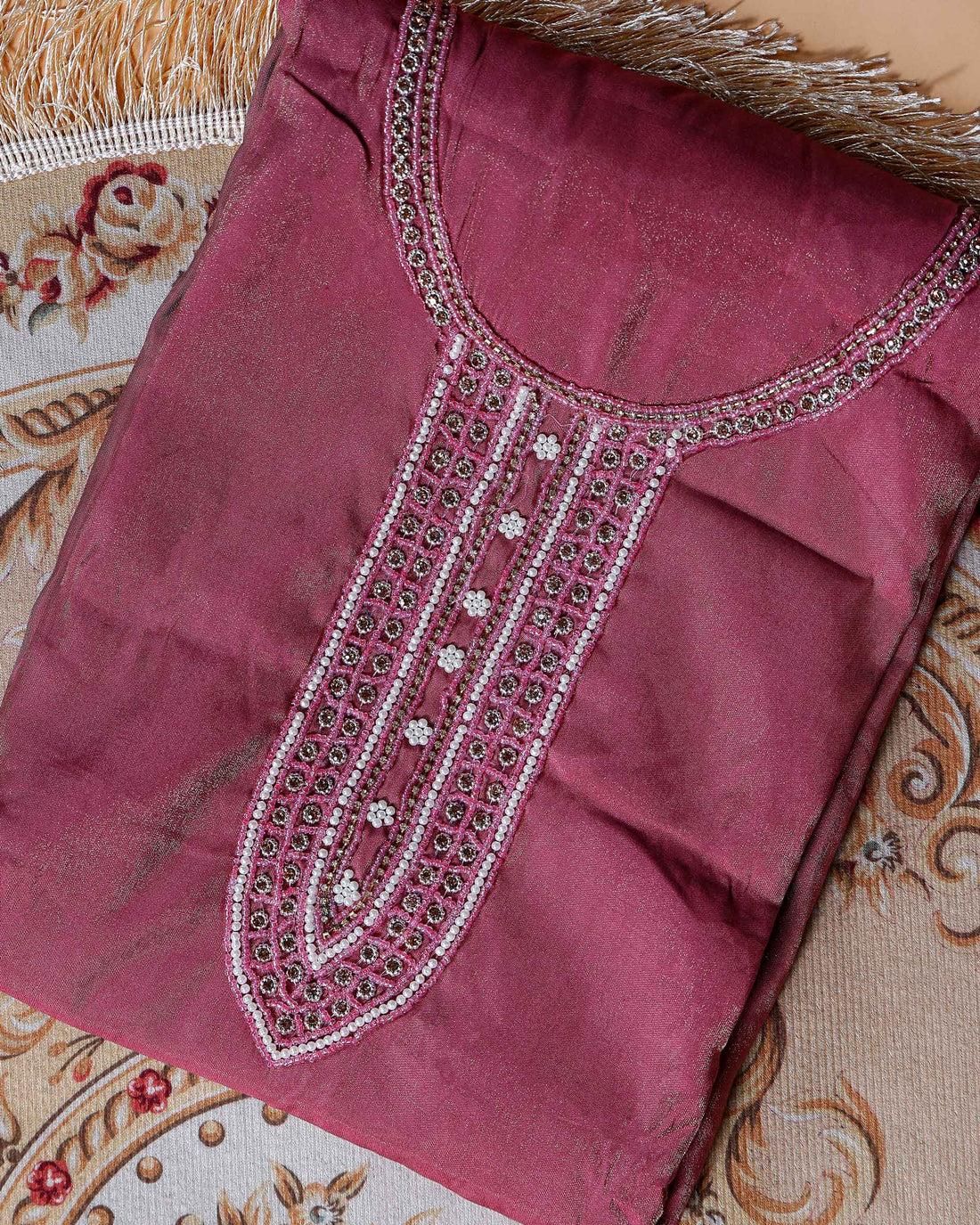 Women's Unstitched Salwar Material with Sequined Embroidery and Complementary Dupatta- Purple