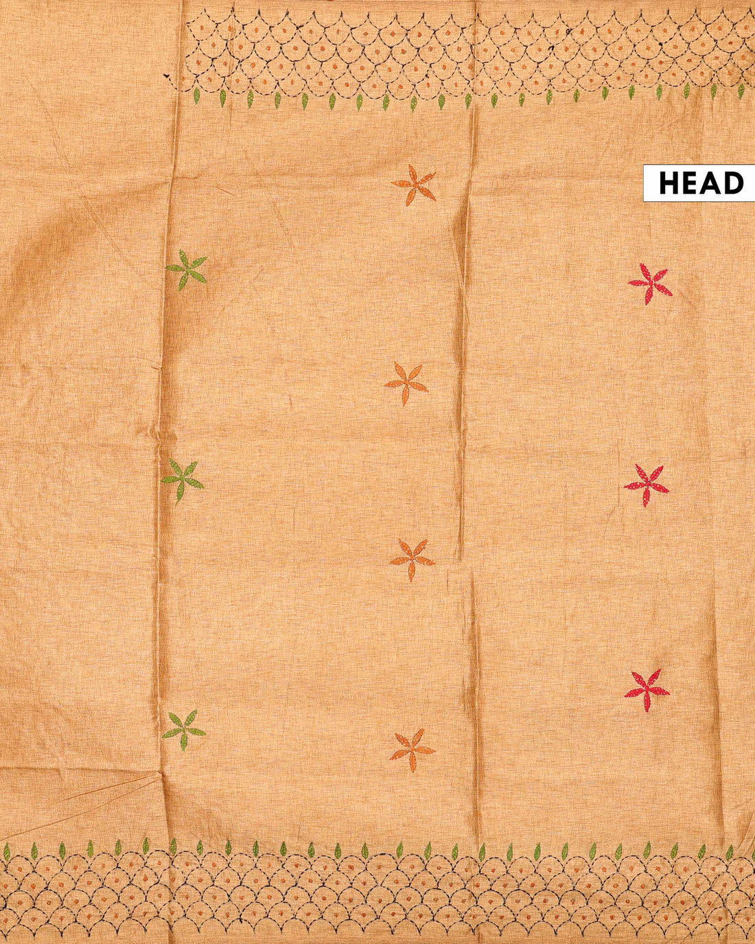 Elegant Hand Embroidered Kantha Work Tussar Saree with Traditional Floral Motifs - Sandal