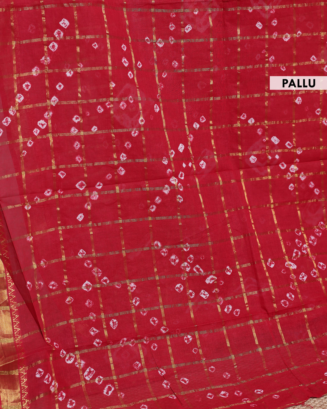 Elegant Bandhani Print Saree with Zari Weave Border and Geometric Motifs - Red