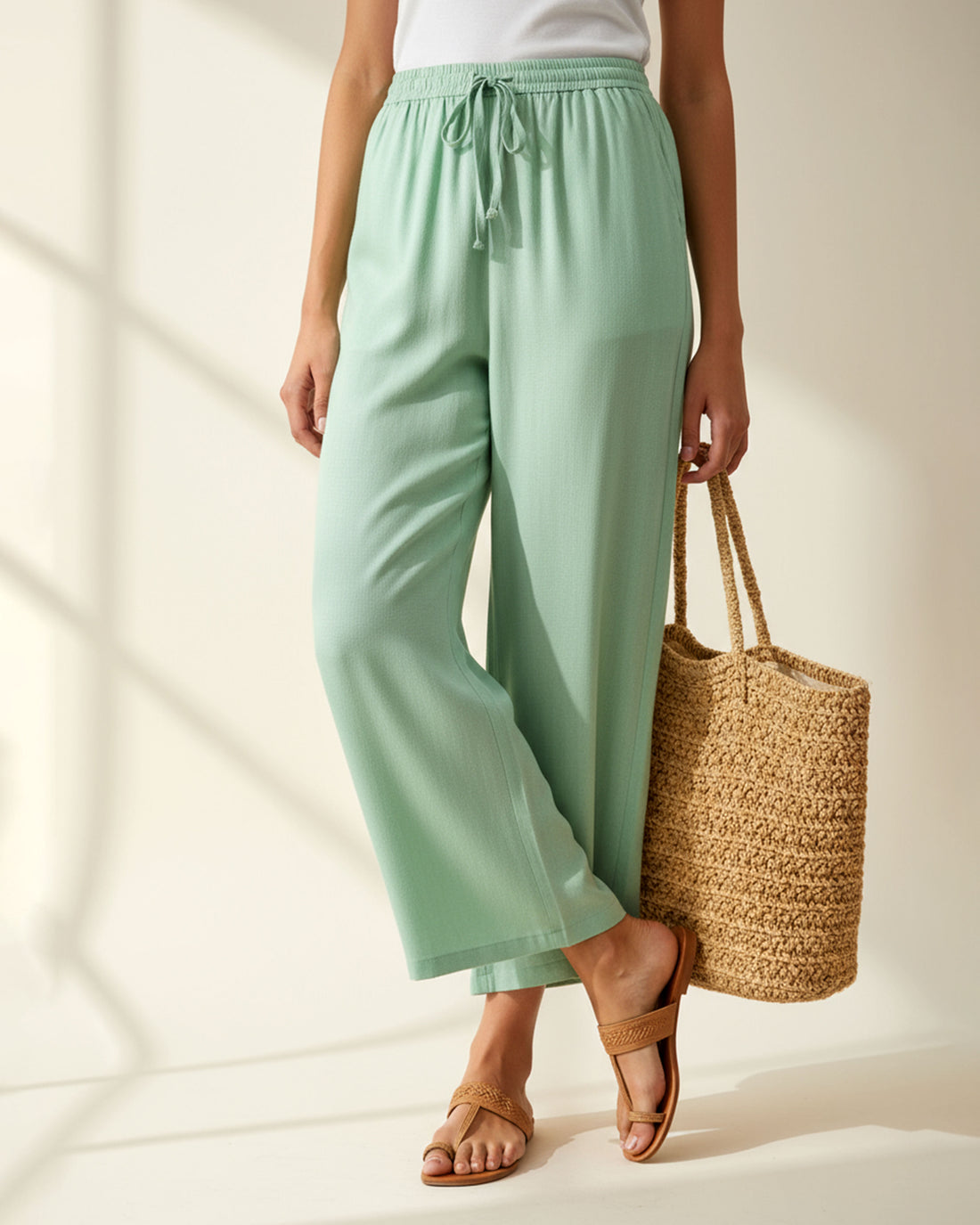 Elegant High-Waist Flared Palazzo Pant - Pistha Green